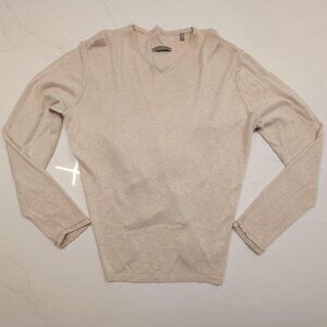 Robert Comstock Cashmere Soybean Sz L Sweater Men's White V Neck Pullover Soft